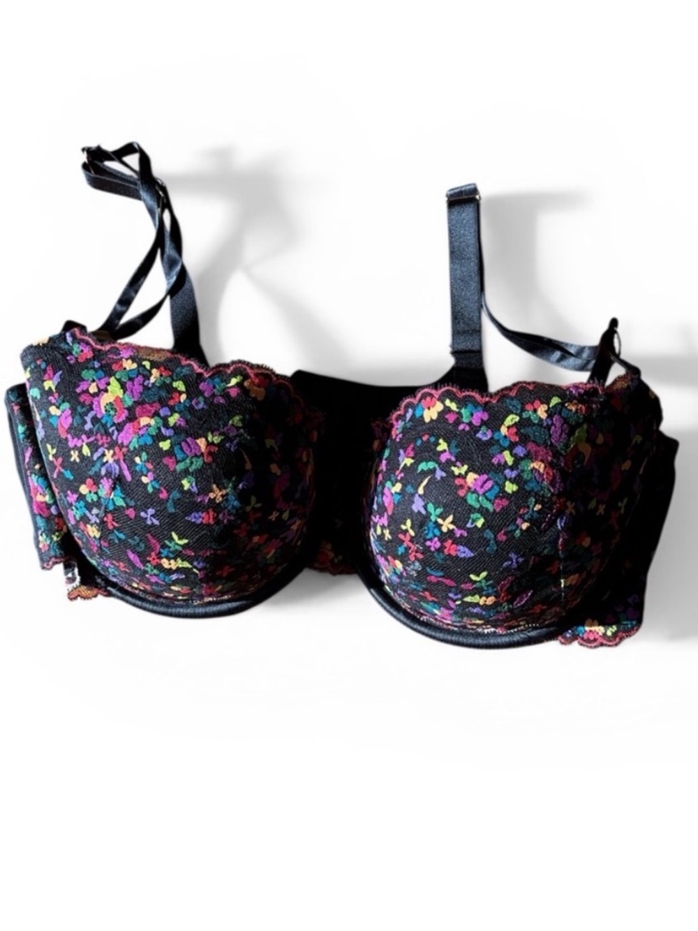Savage X Fenty Black Steamy Floral Lace Balconette  Bra - Multi-Color Accents
